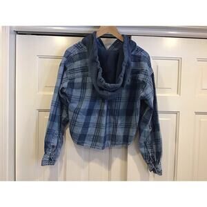 American Eagle Y2K Women's Sz S Denim looking Distressed Hoodie Grunge Skater